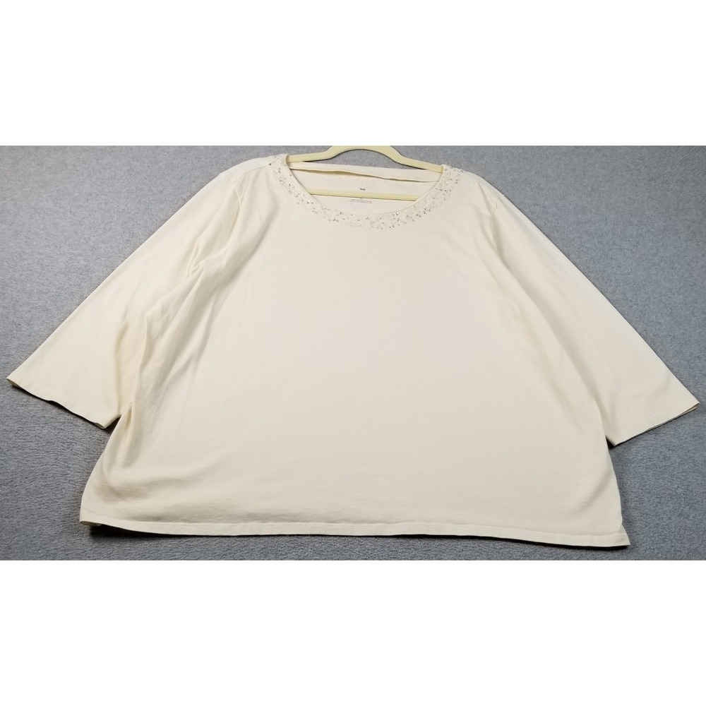 Talbots‎ Top Womens 3X Ivory Cream Sequin Embellish 3/4 Sleeve Cotton Tee Shirt